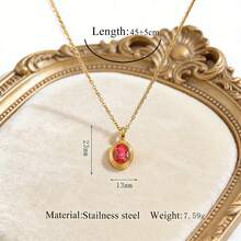 Retro Oval Green Crystal Pendant Necklace | Stainless Steel Gold Tone Waterproof Tarnish Resistant Jewelry For Women - Gold - View 14