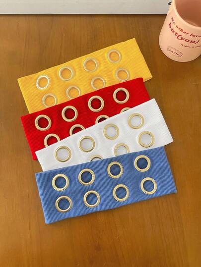 1pc Bright Solid Color Hollow Metal Elastic Headband, Punk Rock Hair Accessory