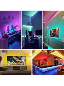 1卷多尺寸RGB LED灯带（16.4-98英尺），数据线和按钮直接控制，无遥控器，色彩鲜艳，适用于客厅、卧室、电视背景墙、办公桌等多种场景，是开斋节礼物、家居装饰、派对氛围装饰的理想之选！ - USB-三鍵控制器 - 查看 4