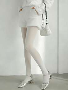 1 Pair Women's White Elastic Skinny Leggings, Fleece Lined, Suitable For Spring And Autumn - White - View 4