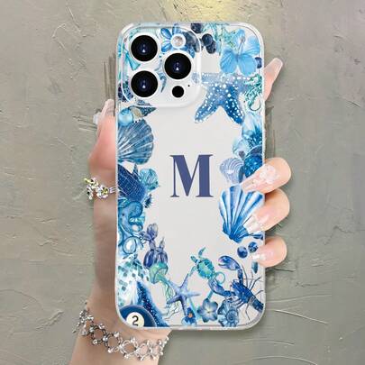 Nuova custodia per telefono cellulare semplice e divertente, con motivo a vita marina dell'oceano blu, design creativo personalizzato perfettamente combinato con materiale trasparente, design creativo di , divertente e personalizzato, compatibile con iPhone/Galaxy