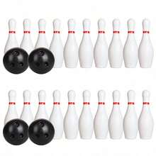 10pcs 16cm White Bowling Pins, 2pcs 7cm Black Bowling Balls, Creative Indoor Floor Bowling Game, Fun Interactive Game For Family Party - Multicolor - View 3