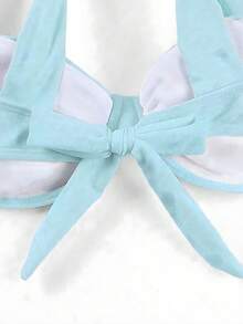 情人节春夏新款海滩度假派对藏蓝色优雅性感三件套比基尼：带衬垫抹胸上衣 + 渐变印花长裙 - 彩色 - 查看 5