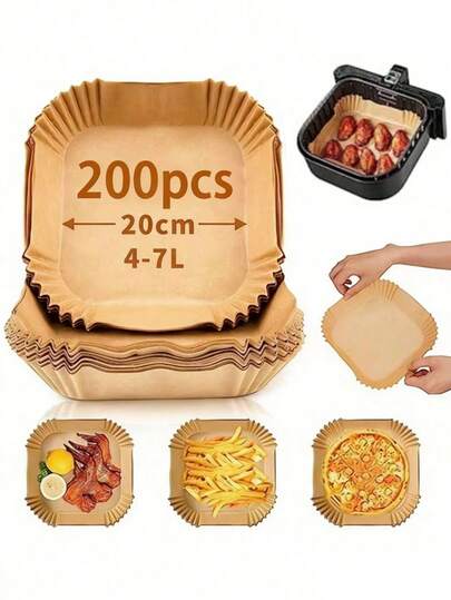 10/25/50/100/200pcs Air Fryer Liners, Made Of Oil-Proof And Waterproof Material, Fit 6-Inch Air Fryer Basket, Reusable, Suitable For Most Air Fryers, Great Kitchen Gift For Valentine's Day, Birthday, Etc.