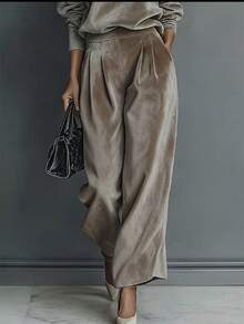 Women's High-Waisted Elegant Slim Fit Wide Leg Pants, Suitable For Spring And Autumn - Dark Grey - View 8