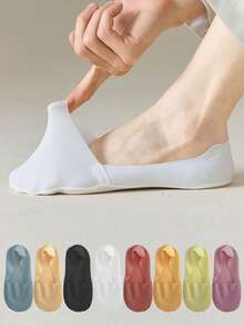 5双装女士夏季薄款船袜拖鞋硅胶防滑冰丝袜无缝隐形浅口透气袜 - 彩色 - 查看 3