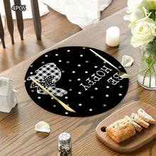 Easter Egg/Bunny Place Mat Creative Spring Round Dinner Table Mat For Home Kitchen Decor - 黑色 - 查看 2