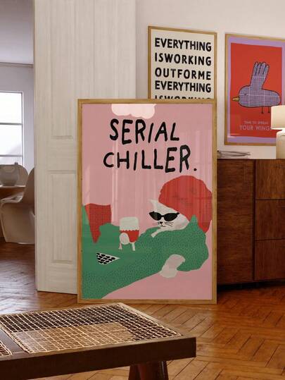 1pc Frameless Lazy Cat Dopamine Decor Poster - Colorful Vintage Illustration, Playful Stay-At-Home Aesthetic Wall Art For Bedroom, Dorm, Home Office, Classroom, Unique Artist Room Decor & Best Gift Choice