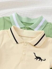 4件套夏季新款男童POLO领休闲运动恐龙印花短袖上衣和短裤套装，多色 - 彩色 - 查看 3