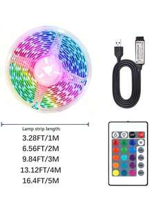 1-5米USB 5V RGB LED灯带，带24键遥控器，DIY自粘式LED灯带，支持16种颜色变换和4种动态模式，适用于房间照明、厨房、派对、酒吧、走廊装饰、卧室、客厅、游戏室、电视背光、圣诞节和万圣节装饰 - 彩色 - 查看 11