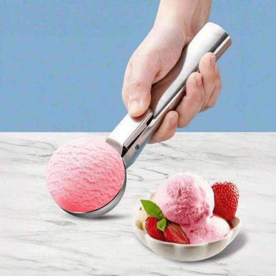2-Piece Premium Ice Cream Scoop Set, Stainless Steel Ice Cream Scoops - With Release Trigger, Heavy-Duty Metal Material, Suitable For Fruits, Ice Cream, Frozen Yogurt And Sundaes, Including Small And Large Sizes, Essential Kitchen Supplies, Must-Have Tools For Cold Drinks - 銀色 - 查看 1