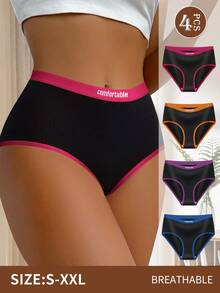 QUASTI 4 piezas de bragas de mujer con estampado, cintura con contraste y material suave y transpirable - Multicolor - Ver 2