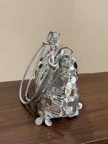 1pc Gold-Tone Glittery Crescent Moon Sha Pe PVC Shoulder Bag For Women - Silver - View 5