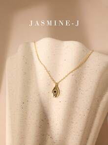 A Simple And Elegant Women's Necklace With A Teardrop Pendant And Black Diamonds, Made Of Sterling Silver. A Perfect Holiday Gift For Her. - Multicolor - View 2