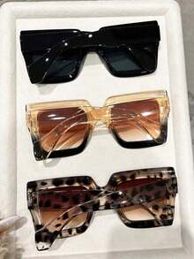 1pc Plastic Geometric Oversized Full Frame Leopard Print Classic Retro Timeless Women's Set, Suitable For Dance Parties, Outdoor Travel, Halloween Street Photography, Music Festivals, Carnivals, Creative Fashion Glasses Accessories - 黃色 - 查看 2