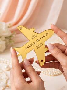 1pc Personalized Aeroplane Save The Date Magnet , Customize Text,Wedding Plane Acrylic For Destination & Travel Theme Weddings,Aeroplane Save The Date Fridge Magnet, Acrylic Destination Wedding Keepsake Invitation - Multicolor - View 2
