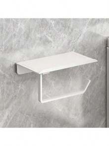 6.7 Inch (Approx. 17.0 Cm) Self-Adhesive Wall-Mounted Kitchen/Bathroom Paper Towel Holder With Storage Rack, Matte Black Toilet Paper Roll Dispenser - Multicolor - View 10