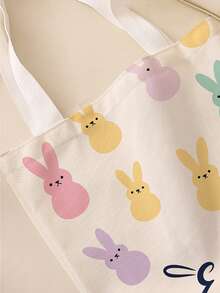 随机复活节图案双面印花儿童单肩背包，印花手提包，休闲旅行沙滩包，大容量可重复使用单肩包，儿童休闲单肩包，大容量帆布沙滩包，印花女孩购物单肩包 - 彩色 - 查看 3