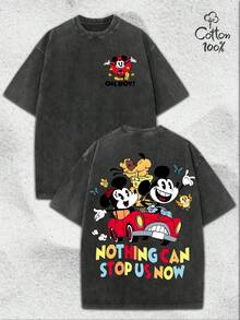 Disney Mickey & Minnie Mouse Road Trip Double-Sided Graphic Vintage Washed Oversized T-Shirt, 100% Cotton Retro Disney Adventure Tee For Men/Women - màu đen - Xem 1