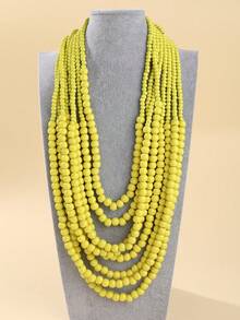 1 szt. ręcznie wykonany naszyjnik z przesadnych drewnianych koralików, styl południowoazjatycki, boho, impreza na plaży, bliskowschodnia, formalna, elegancka biżuteria vintage dla kobiet - Żółty - Zobacz 3