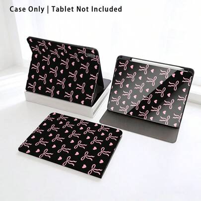 1pc Flip Cover Desk Protector With Pen Slot, Bow & Heart Pattern, Compatible With Huawei Matepad SE 11in/Matepad Pro 11in/Matepad 11.5in 2026 And More, Honor Pad 8/9/10, Honor GT 11.5in/X7/X8A/X9/X8Pro/X9Pro/X10 PRO/V9/V8 Pro, S11/A11/A11+, Apple, And More, Auto Sleep/Wake Function, Suitable For Back To School, Valentine's Day