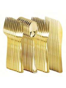 10/25/50/100/150pcs Gold Cutlery Set, Suitable For Outdoor Activities, Family Gatherings, Birthday, Wedding, Back To School Gifts - Gold - View 2