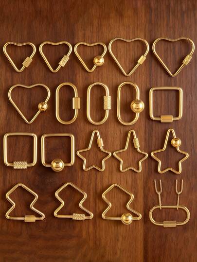 2pcs 18K Vacuum Gold Plating Stainless Steel Heart Screw Carabiner Lock Connector Fastener Clip Oval Star Locking Clasp For DIY Jewelry Making Supplies Bracelet Necklaces Findings Keychain Accessories