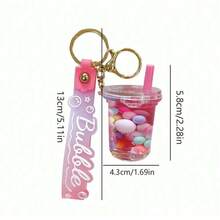 1pc Boba Milk Tea Cup Shaped PVC Keychain With Glittery Beans, For Women's Bags, Backpacks, Cars, And Earphones, As A Small Fashionable Gift Halloween School Letter Car Accessories Cute Goth Y2k - Multicolor - View 5