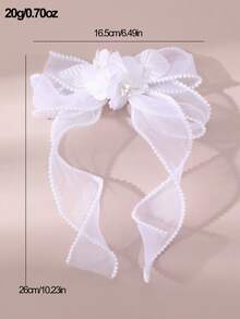 1pc Women's Fashion Elegant White Mesh Flower Butterfly Pearl Hair Clip, Suitable For Daily, Festivals, Weddings, Parties - White - View 7