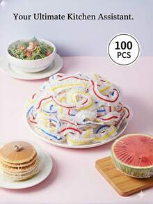 100Pcs Elastic Food Covers & Bowl Lids, Universal Stretchable Plastic Wrap For Plates, Reusable Fresh-Keeping Bags For Bread Proofing, Sourdough, Picnic & Food Storage - Mixed Color (100pcs) - View 2