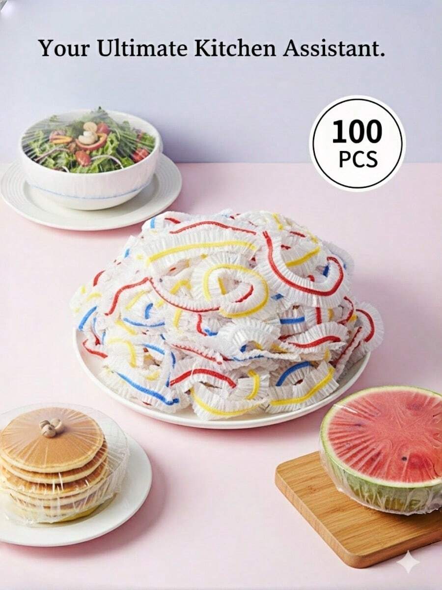 100Pcs Elastic Food Covers & Bowl Lids, Universal Stretchable Plastic Wrap For Plates, Reusable Fresh-Keeping Bags For Bread Proofing, Sourdough, Picnic & Food Storage