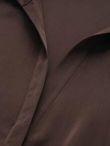 Silk-Feel Shirt With Collar And Belt Spring - Brown - View 3