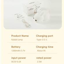 Lámpara de noche de conejo de silicona, lámpara LED, recargable por USB, tacto suave, regulable con temporizador, linda lámpara de conejo, adecuada como regalo de cumpleaños, decoración de habitación - Multicolor - Ver 6