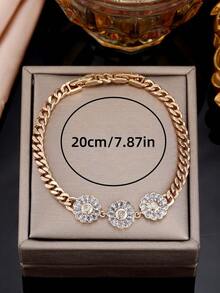 1pc Luxury Rhinestone Flower Cuban Link Bracelet For Women, Niche Elegant Versatile Commuter Jewelry - Bracelet - View 3