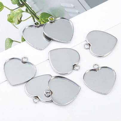 10pcs 304 Stainless Steel Heart Shaped Pendant Base, Suitable For DIY Resin Pendant Jewelry Making Accessories, Necklace Tray Base Pendant Parts