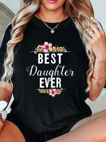 playeras de algodón mujer, Camiseta con el mejor regalo floral para hijas. conjuntos de mujer tops - Negro - Ver 6