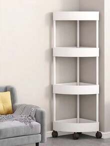 3/4/5-Tier Plastic Corner Shelf, Brushed Finish, Foldable Design, Easy Assembly, Space-Saving Triangular Rack With Wheels For Bathroom, Kitchen, Bedroom, Home & Office Storage Of Food, Tools, Cosmetics, Towels, Books - Freestanding Tiered Shelf, Shelves For Storage - White - View 9