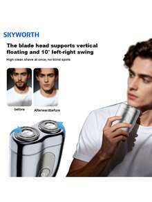 SKYWORTH 400mAh可充电电动剃须刀，IPX7级防水，干湿两用，全身可水洗，2个不锈钢刀片，一键启动，银色、黑色和蓝色可选，适合淋浴时使用，最大限度减少皮肤刺激。 - 彩色 - 查看 11