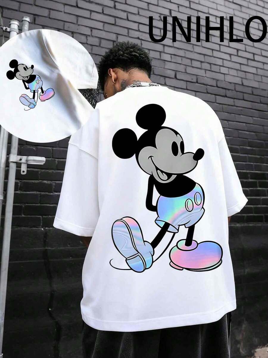 Disney UNIHLO Mickey  Print  Summer Casual Versatile Pure Cotton T-Shirt Suitable For Any Place - 白色 - 查看 1