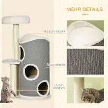 109cm Cat Tree With Scratching Post And Cat Cushion, Sisal Posts, Modern White And Grey Design For Cat Lovers - White + Gray - View 5