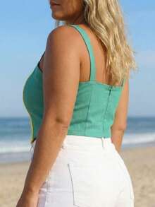 Women's Plus Size Cropped Blouse BrazilCore Summer World Cup Thick Straps Point Detail Look Brazil BrasilCore - 綠/黃 - 查看 5