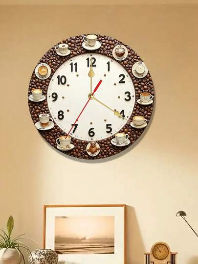 Một chiếc đồng hồ treo tường yên tĩnh với thiết kế quán cà phê trang nhã, hình dáng như một tách cà phê. Món đồ trang trí đầy phong cách này rất phù hợp cho nhà bếp, văn phòng, phòng khách và quán cà phê.