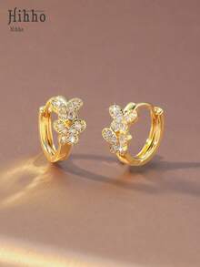 1 Pair Romantic Layered Butterfly Earrings With Paved Round Zirconia Simulated Petals And Center, Visually Dimensional And Dynamic, Fashionable Earrings For Women To Wear Daily - Butterfly Earrings - View 7