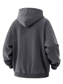 Men's Washed Cotton Cardigan Hoodie Slightly Stretch Breathable Loose Casual Hooded Jacket - 深灰色 - 查看 3