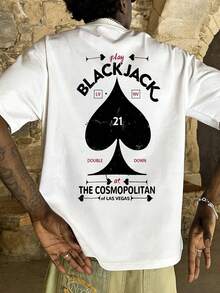 FRACTYR 男士夏季时尚简约街头扑克爱心印花圆领短袖T恤 | 基础款街头休闲百搭上衣，男友/老公礼物 - 白色 - 查看 3