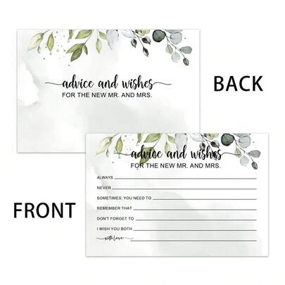 50张精美婚礼祝福卡，绿叶图案，送给新婚夫妇的婚礼祝福卡片 - 非常适合婚礼招待会和新娘送礼会装饰