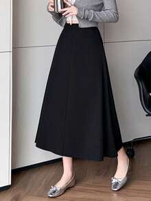 1pc Women's High Waist A-Line Skirt, Flattering Flared Design, Versatile Suit Skirt - Black - View 3