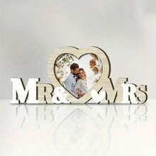 1pc Traditional Wooden Heart-Shaped Photo Frame, Suitable For Mr. & Mrs., Warm Wooden Tone, Perfect For Romantic Wedding Photos. This Rustic Style Horizontal Desktop Stand Is A Personalized Display Choice For Couples - G - View 8
