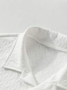 Bộ 2 món đồ nam mùa hè, áo sơ mi ngắn tay dáng suông có cổ và quần dài cạp chun, chất liệu vải họa tiết thời trang. - trắng - Xem 3