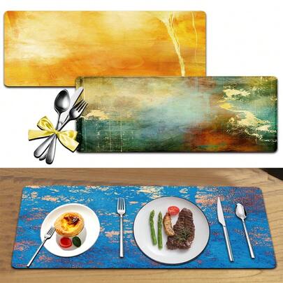 Extended Length Non-Slip Coasters Wine Glass Coffee Cup Absorbent Mat Pu Oil-Resistant Heat-Proof Washable Dining Table Decorative Mat Homeware Dish Drying Pad Cafe Dessert Shop Desktop Decoration Accessory Background Pattern